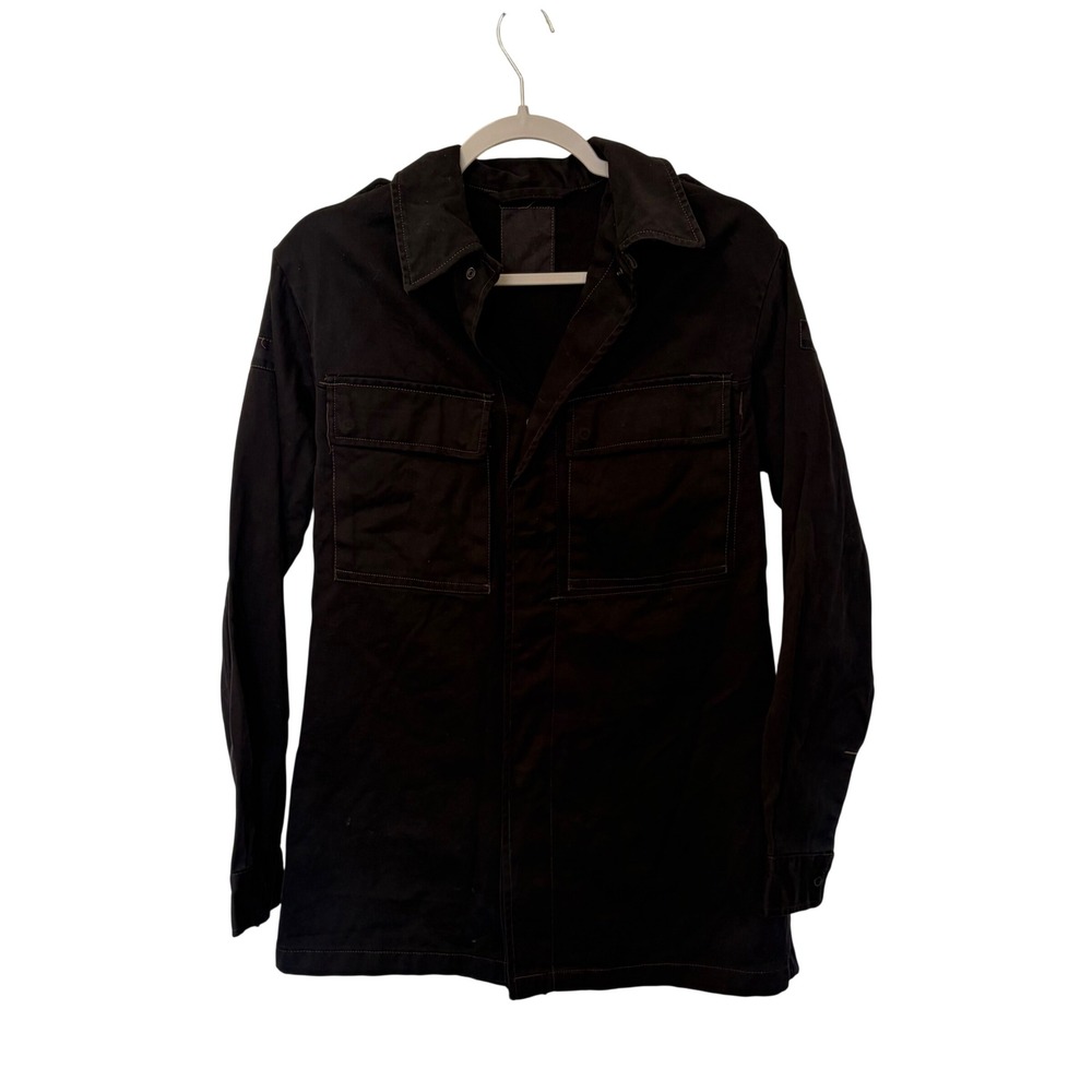 Black Utility Shirt Jacket Oversized Grunge Military Field Jacket Snap Front